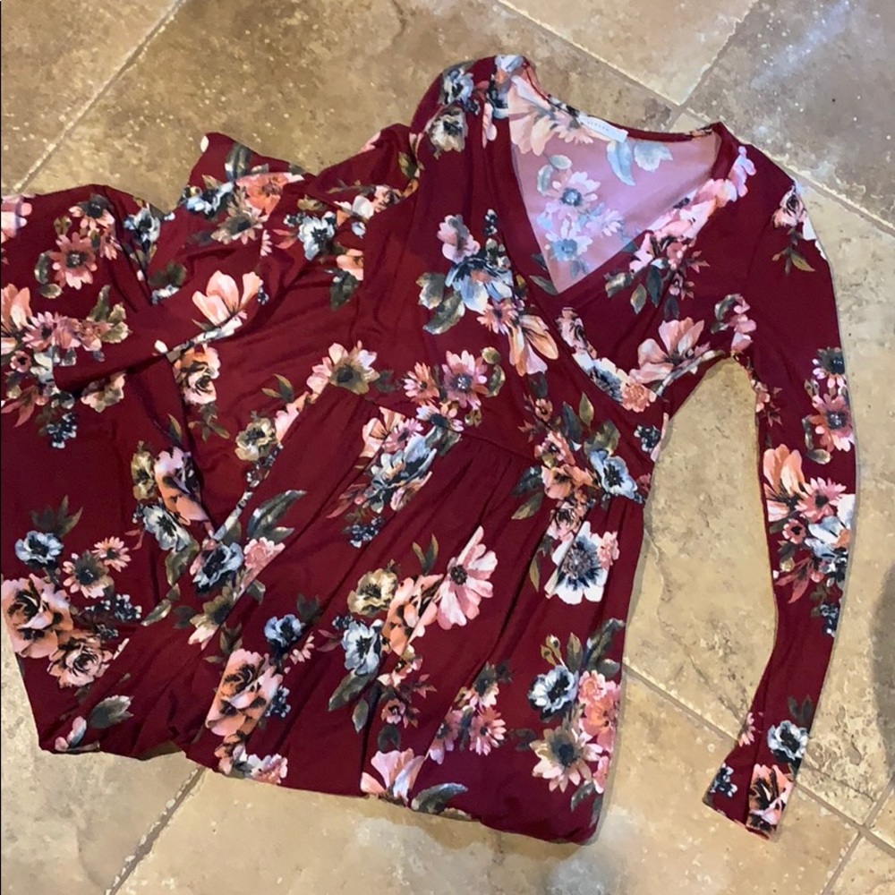 Burgundy floral maxi with pockets